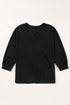 Waffle Knit Side Slits Loose Fit V Neck Top
